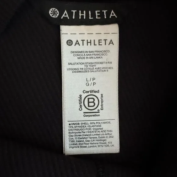Athleta Elation Rib Size Large Solid Black High Rise Leggings Yoga Active - Picture 3 of 4